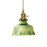 LightfixturesUAE-1-Light Vintage Striped Glass Flower-Shaped Pendant Light-Pendant Lights-Clear-Large