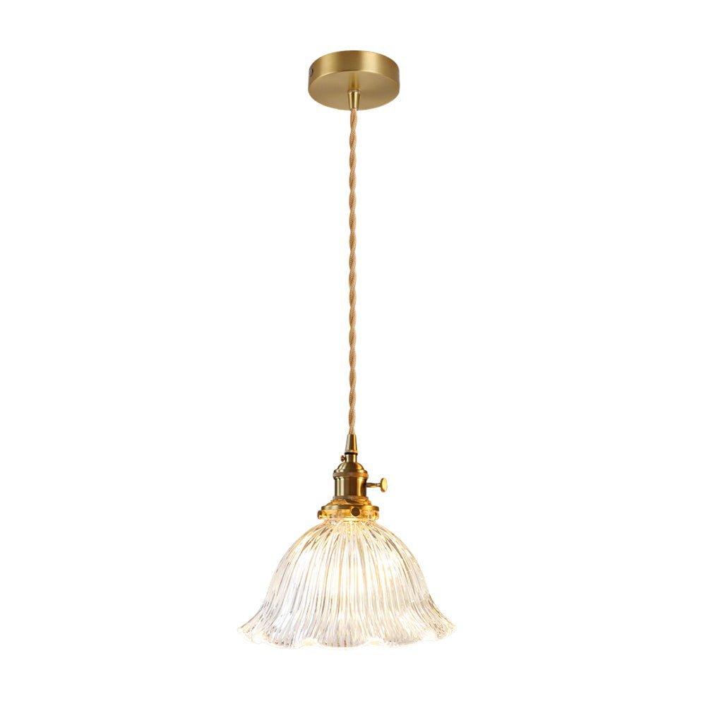 LightfixturesUAE-1-Light Vintage Striped Glass Flower-Shaped Pendant Light-Pendant Lights-Clear-Large