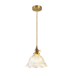 LightfixturesUAE-1-Light Vintage Striped Glass Flower-Shaped Pendant Light-Pendant Lights-Clear-Large