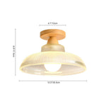 LightfixturesUAE-1-Light Vintage Wooden Ribbed Glass Dome-Shaped Semi-Flush Ceiling Light-Ceiling Lights-Wooden-