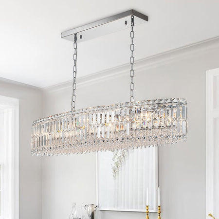 LightfixturesUAE-10-Light Bauhaus Luxury Oval Crystal Linear Chandelier-Chandeliers-Chrome-