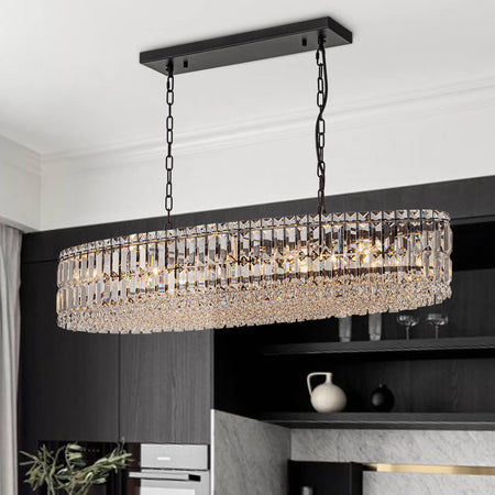 LightfixturesUAE-10-Light Bauhaus Luxury Oval Crystal Linear Chandelier-Chandeliers-Chrome-