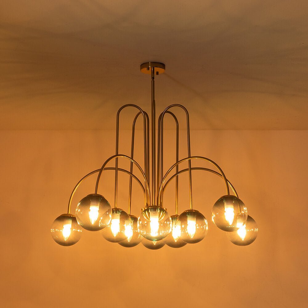 LightfixturesUAE-10-Light Glam Brass Gradient Blue Glass Globe Bubble Chandelier-Chandeliers-Brass-