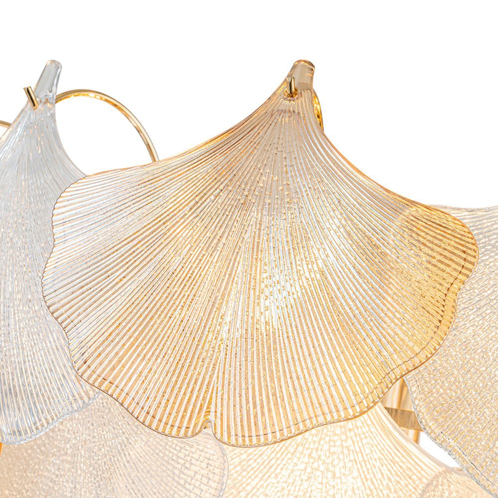 LightfixturesUAE-10-Light Modern Glam Tricolor Ginkgo Leaf Shell Glass Chandelier-Chandeliers - 