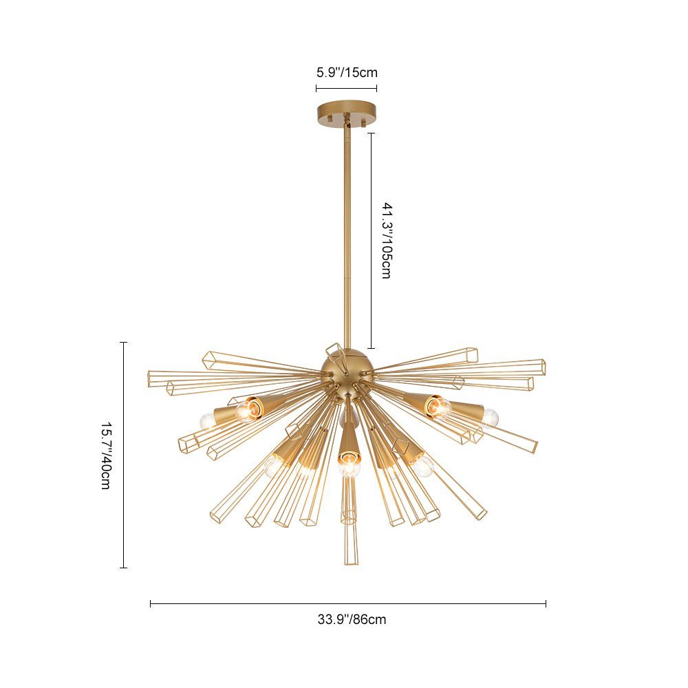LightfixturesUAE-10-Light Modern Metal Sputnik Sunburst Chandelier-Chandeliers-Brass-