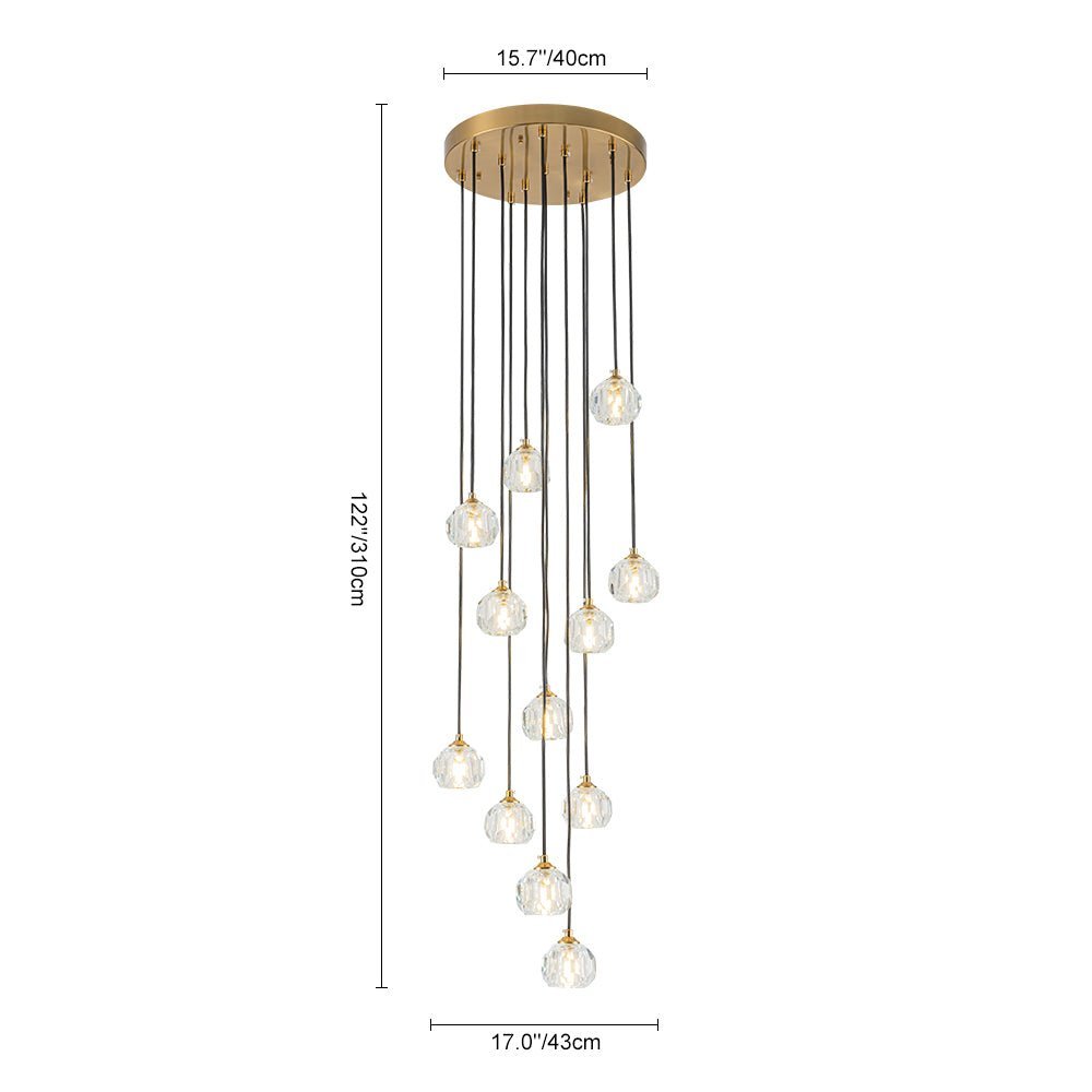 LightfixturesUAE-12-Light Bauhaus Glam Staircase Crystal Multi-Drop Tassel Cluster Pendant Light-Chandeliers-Brass-