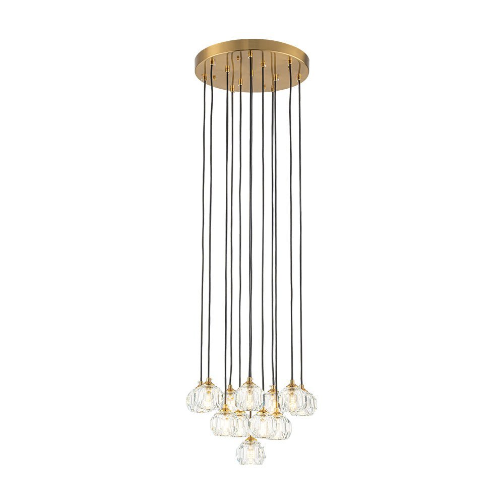 LightfixturesUAE-12-Light Bauhaus Glam Staircase Crystal Multi-Drop Tassel Cluster Pendant Light-Chandeliers-Brass-