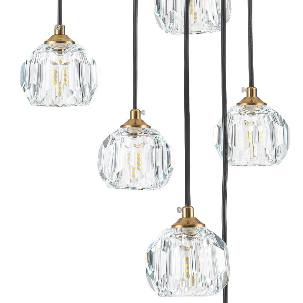 LightfixturesUAE-12-Light Bauhaus Glam Staircase Crystal Multi-Drop Tassel Cluster Pendant Light-Chandeliers-Brass-
