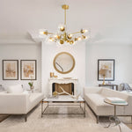 LightfixturesUAE-12-Light Mid-Century Modern 2-Tiered Bubble Glass Globe Sputnik Chandelier-Chandeliers-Brass-Ribbed Globe