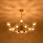 LightfixturesUAE-12-Light Mid-Century Modern 2-Tiered Bubble Glass Globe Sputnik Chandelier-Chandeliers-Brass-Ribbed Globe