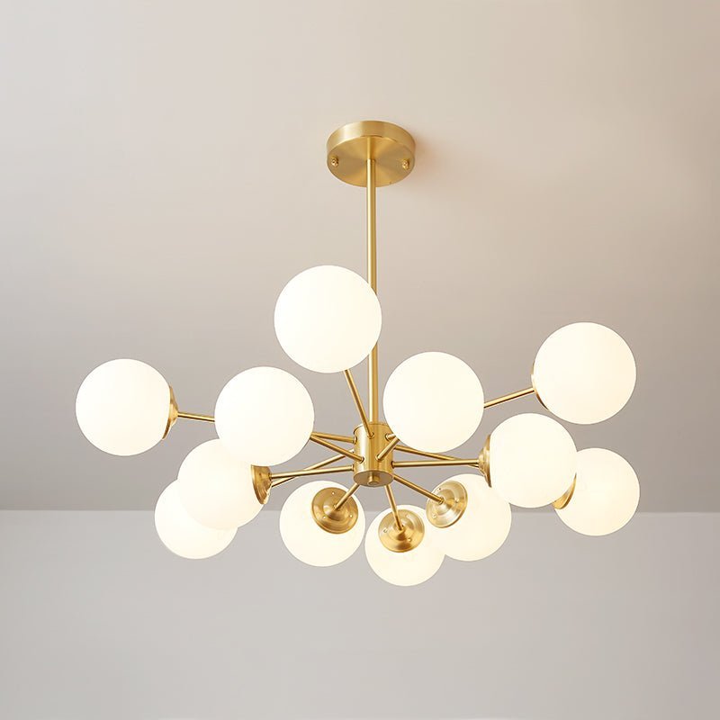 LightfixturesUAE-12-Light Mid-Century Modern 2-Tiered Bubble Glass Globe Sputnik Chandelier-Chandeliers-Brass-Ribbed Globe