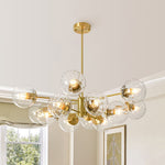 LightfixturesUAE-12-Light Mid-Century Modern 2-Tiered Bubble Glass Globe Sputnik Chandelier-Chandeliers-Brass-Ribbed Globe