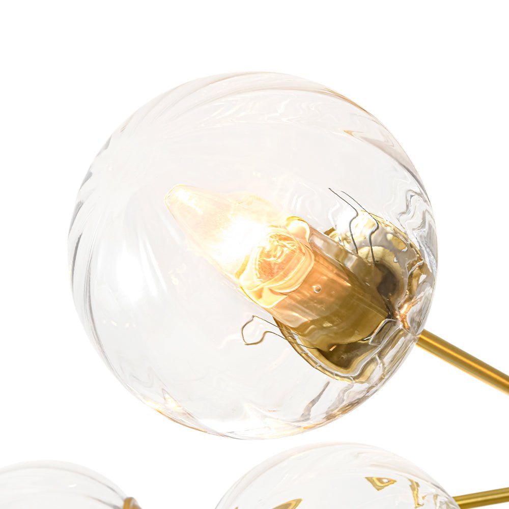LightfixturesUAE-12-Light Mid-Century Modern 2-Tiered Bubble Glass Globe Sputnik Chandelier-Chandeliers-Brass-Ribbed Globe