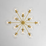 LightfixturesUAE-12-Light Mid-Century Modern 2-Tiered Bubble Glass Globe Sputnik Chandelier-Chandeliers-Brass-Ribbed Globe