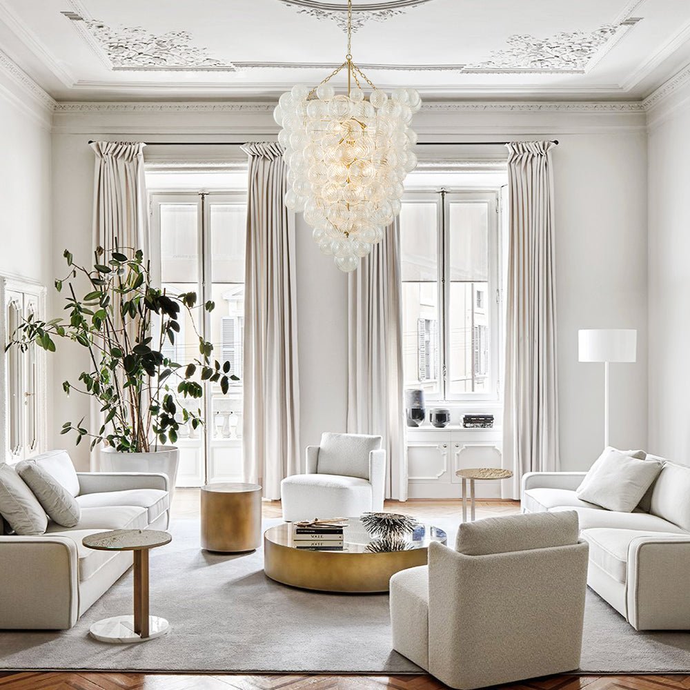 LightfixturesUAE-12-Light Modern Large Tiered Ribbed Glass Bubble Grape Cluster Chandelier-Chandeliers-12-Light-Brass