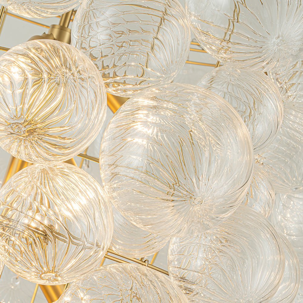LightfixturesUAE-12-Light Modern Large Tiered Ribbed Glass Bubble Grape Cluster Chandelier-Chandeliers-12-Light-Brass