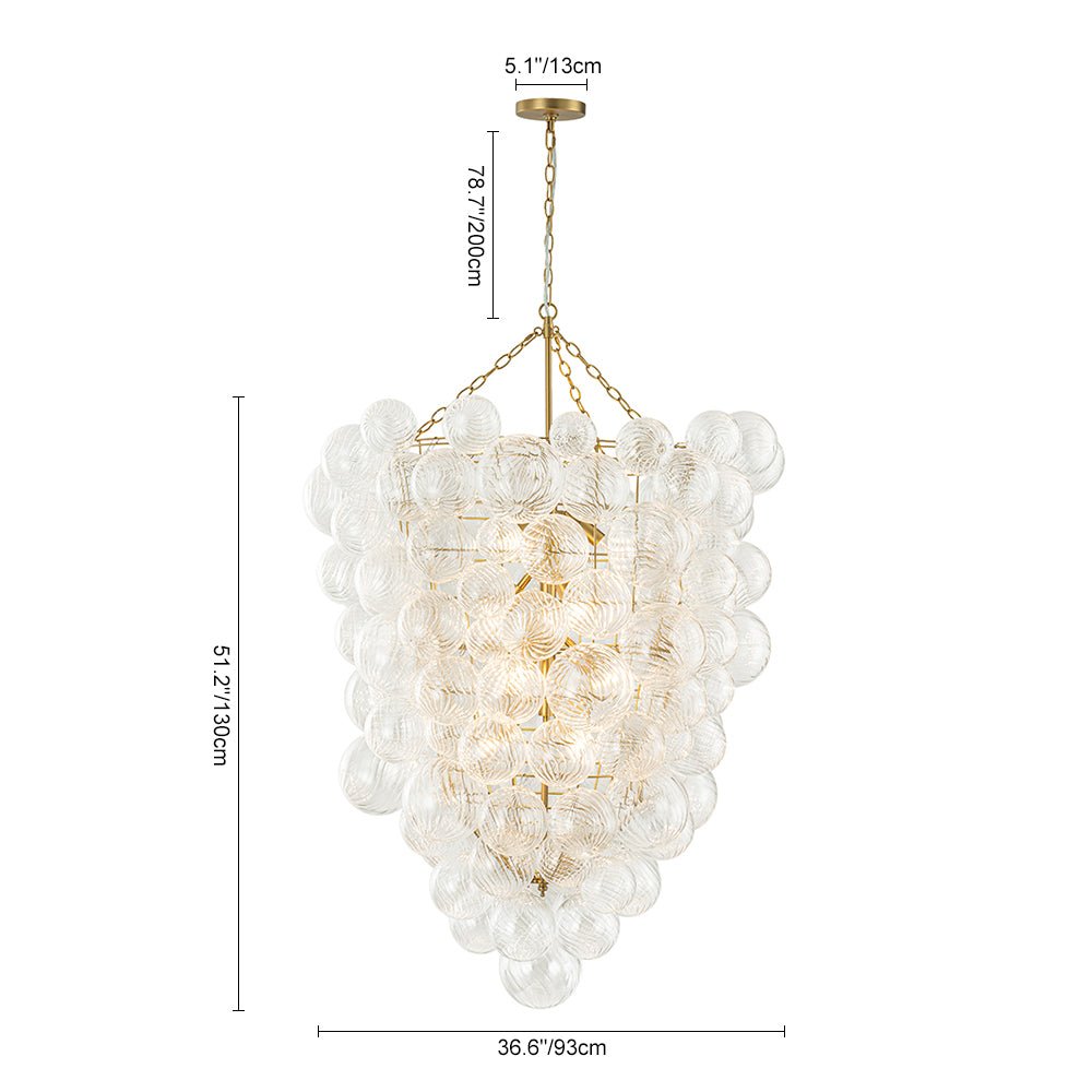 LightfixturesUAE-12-Light Modern Large Tiered Ribbed Glass Bubble Grape Cluster Chandelier-Chandeliers-12-Light-Brass