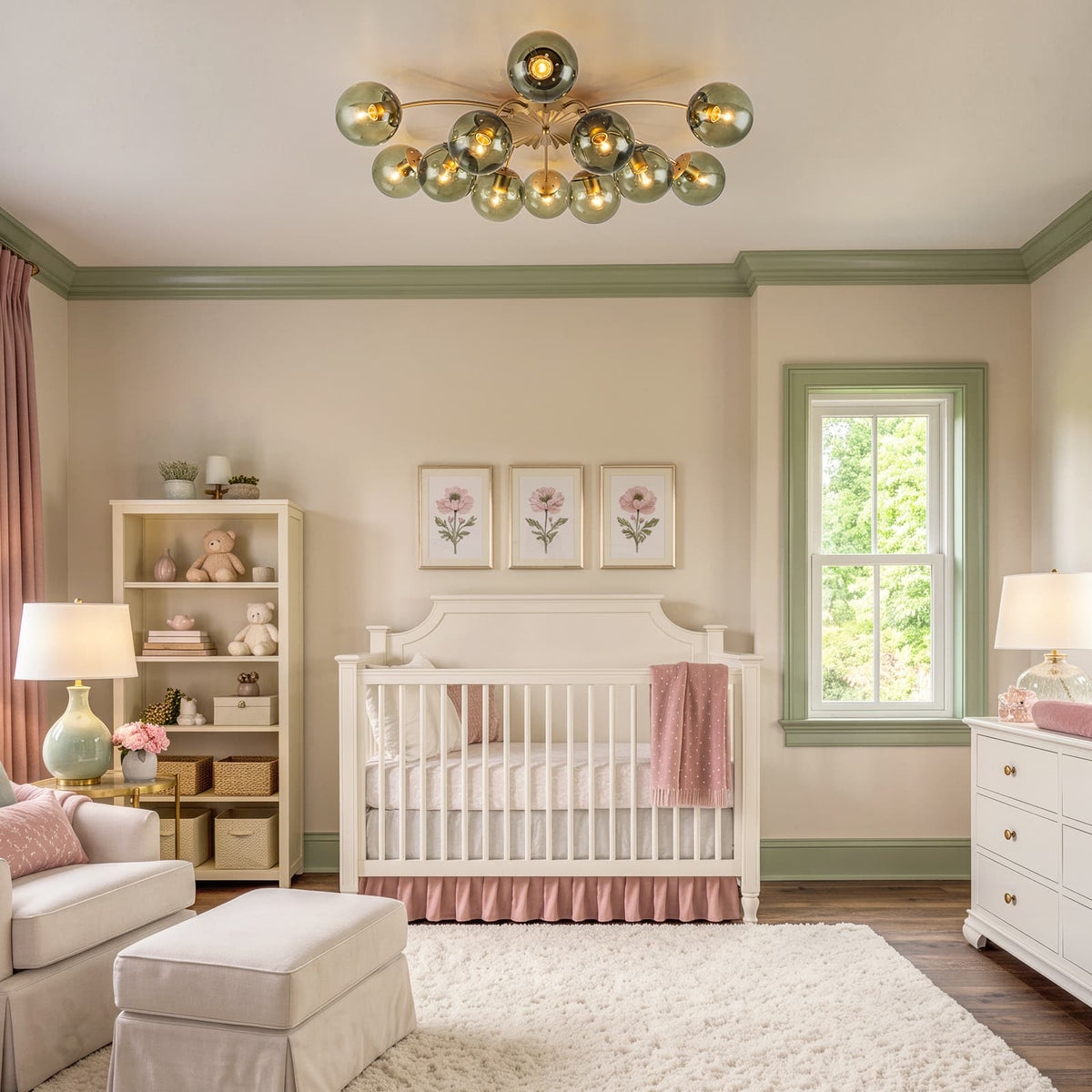 LightfixturesUAE-12-Light Modern Opal Glass Globe Sputnik Semi Flush Mount-Chandeliers-12-Light-Brass Finish