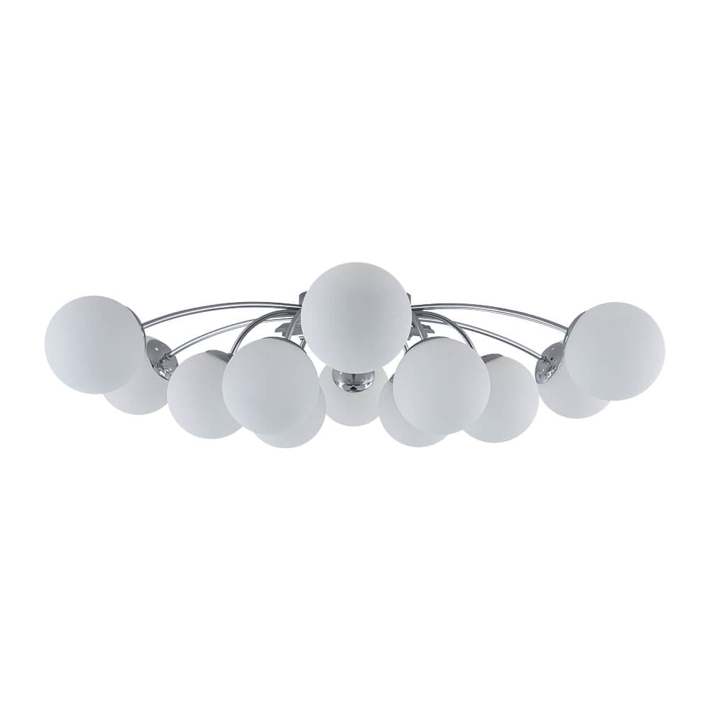 LightfixturesUAE-12-Light Modern Opal Glass Globe Sputnik Semi Flush Mount-Chandeliers-Brass-