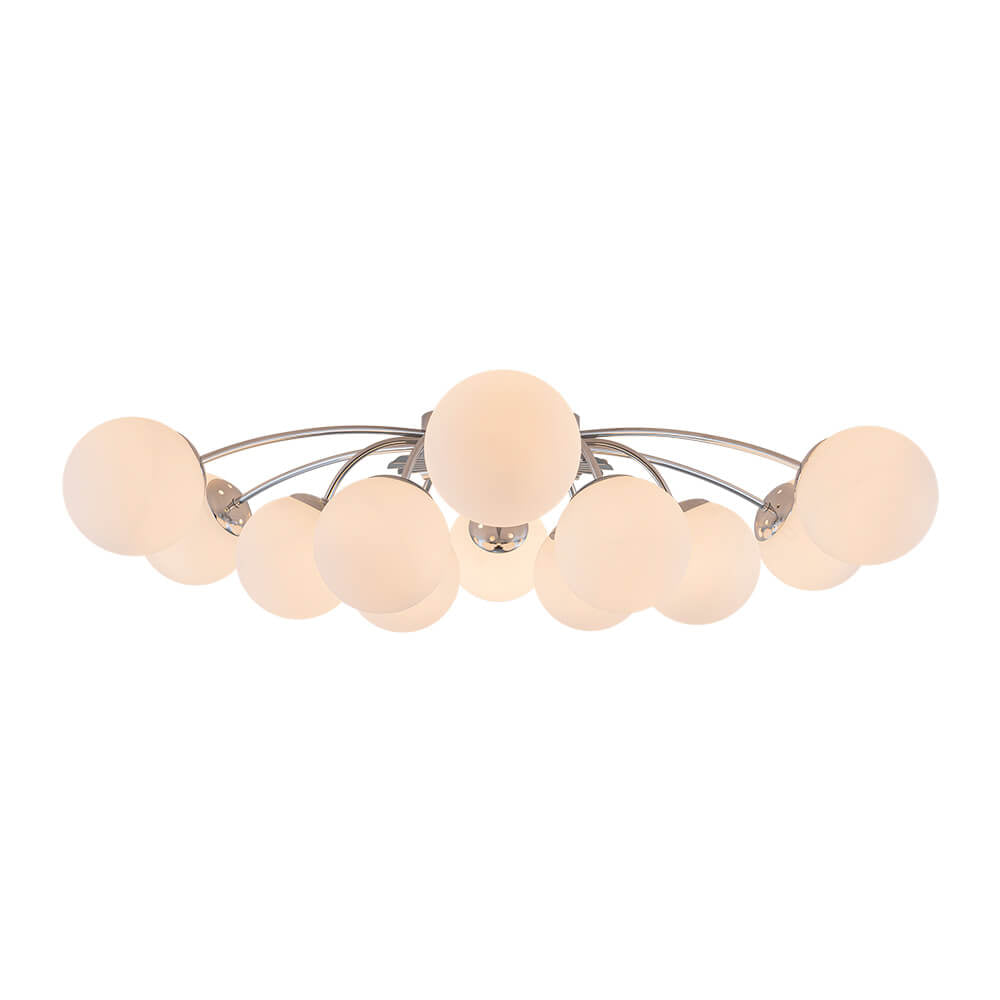 LightfixturesUAE-12-Light Modern Opal Glass Globe Sputnik Semi Flush Mount-Chandeliers-Brass-