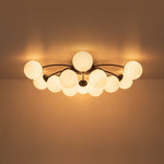 LightfixturesUAE-12-Light Modern Opal Glass Globe Sputnik Semi Flush Mount-Chandeliers-Brass-