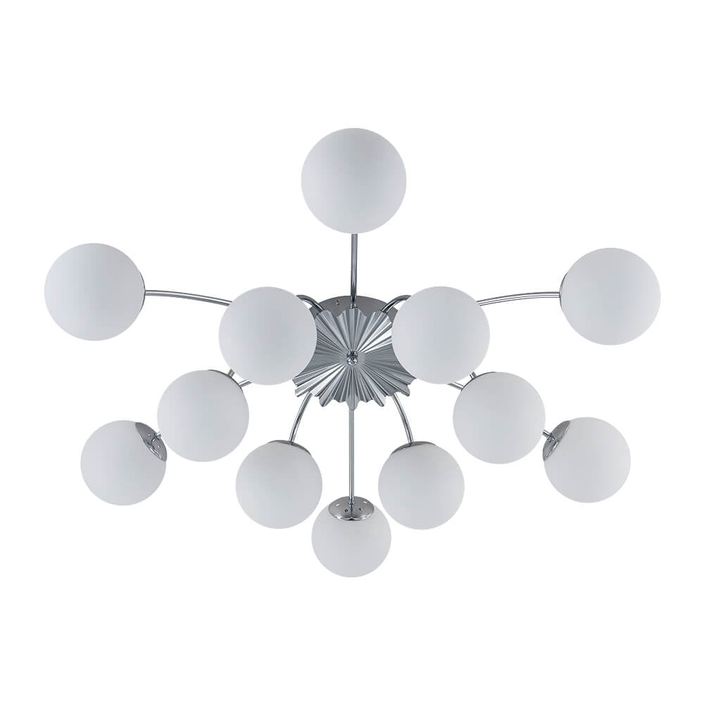 LightfixturesUAE-12-Light Modern Opal Glass Globe Sputnik Semi Flush Mount-Chandeliers-Brass-