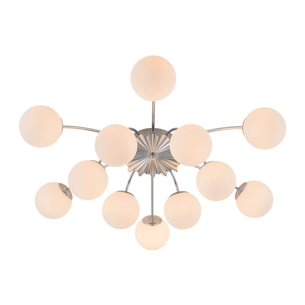 LightfixturesUAE-12-Light Modern Opal Glass Globe Sputnik Semi Flush Mount-Chandeliers-Brass-