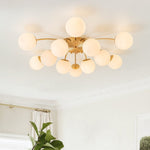 LightfixturesUAE-12-Light Modern Opal Glass Globe Sputnik Semi Flush Mount-Chandeliers-Chrome-