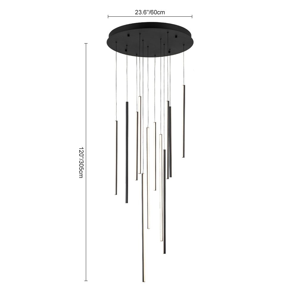 LightfixturesUAE-12-Light Modern Tassel Black LED High Ceiling Cluster Chandelier-Chandeliers - 