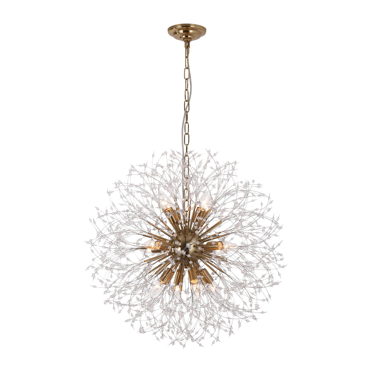 LightfixturesUAE-12-Light Romantic Luxury Dandelion-Shaped Chandelier with Sparkling Crystals-Chandeliers-Brass-