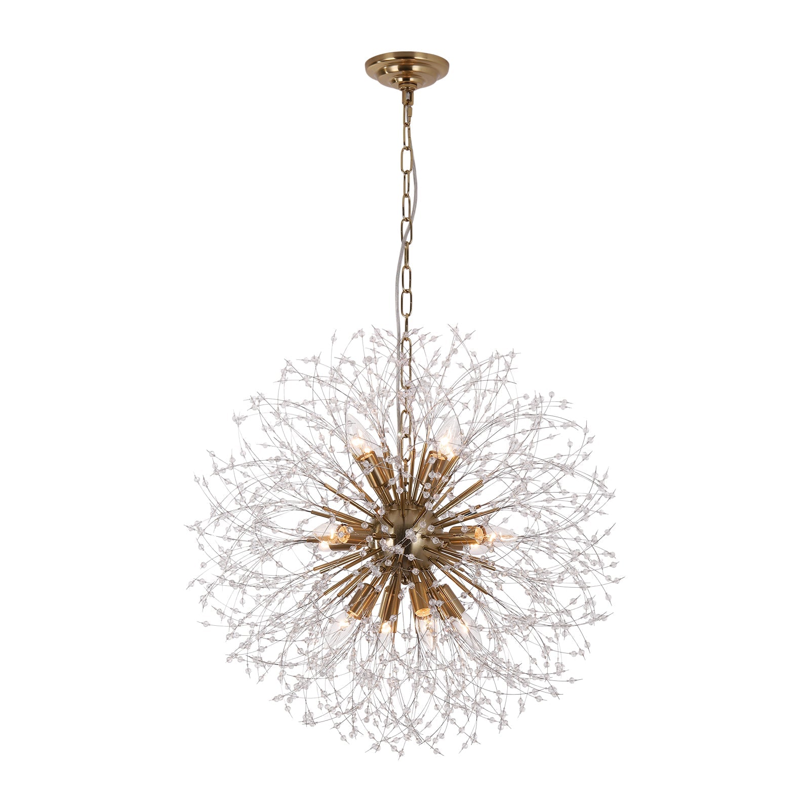LightfixturesUAE-12-Light Romantic Luxury Dandelion-Shaped Chandelier with Sparkling Crystals-Chandeliers-Brass-