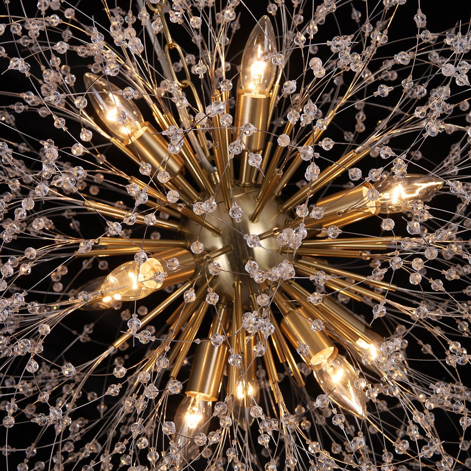 LightfixturesUAE-12-Light Romantic Luxury Dandelion-Shaped Chandelier with Sparkling Crystals-Chandeliers-Brass-
