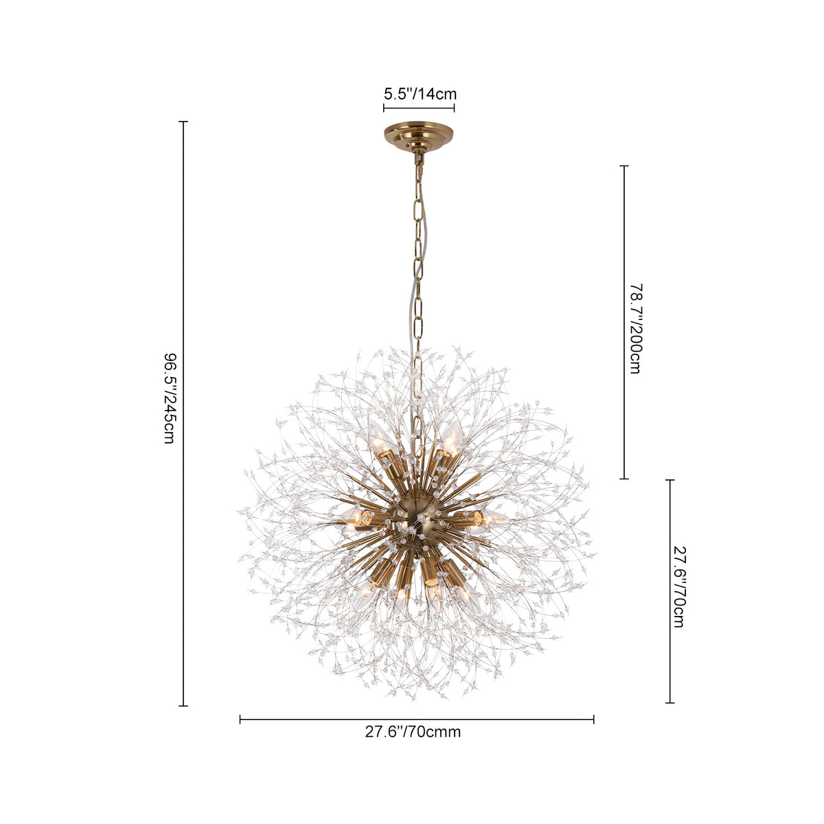 LightfixturesUAE-12-Light Romantic Luxury Dandelion-Shaped Chandelier with Sparkling Crystals-Chandeliers-Brass-