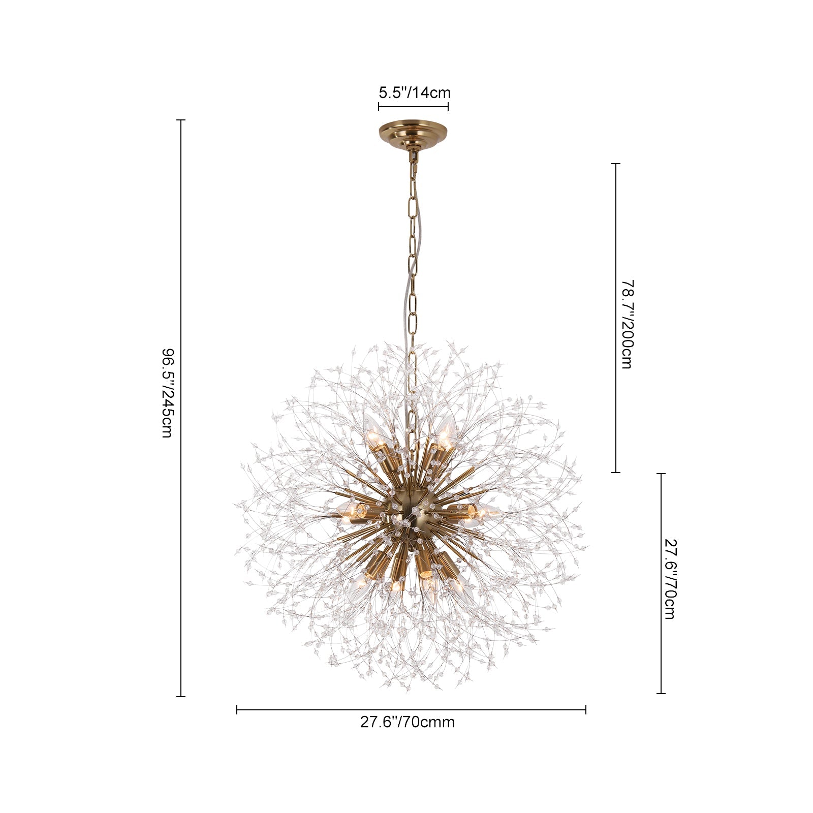 LightfixturesUAE-12-Light Romantic Luxury Dandelion-Shaped Chandelier with Sparkling Crystals-Chandeliers-Brass-