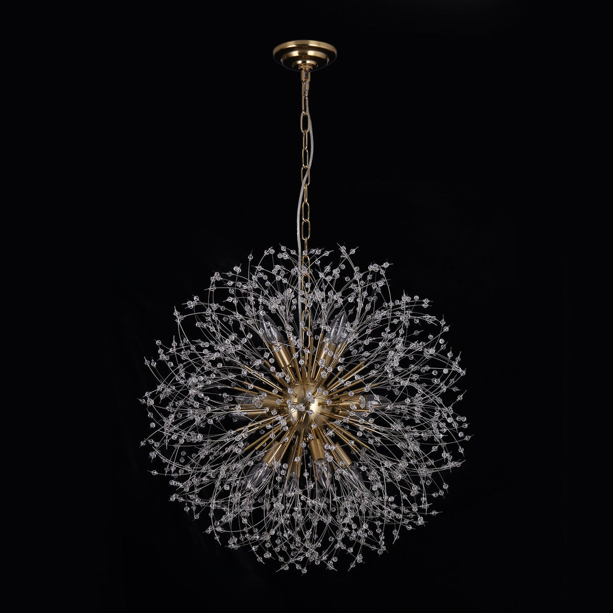 LightfixturesUAE-12-Light Romantic Luxury Dandelion-Shaped Chandelier with Sparkling Crystals-Chandeliers-Brass-
