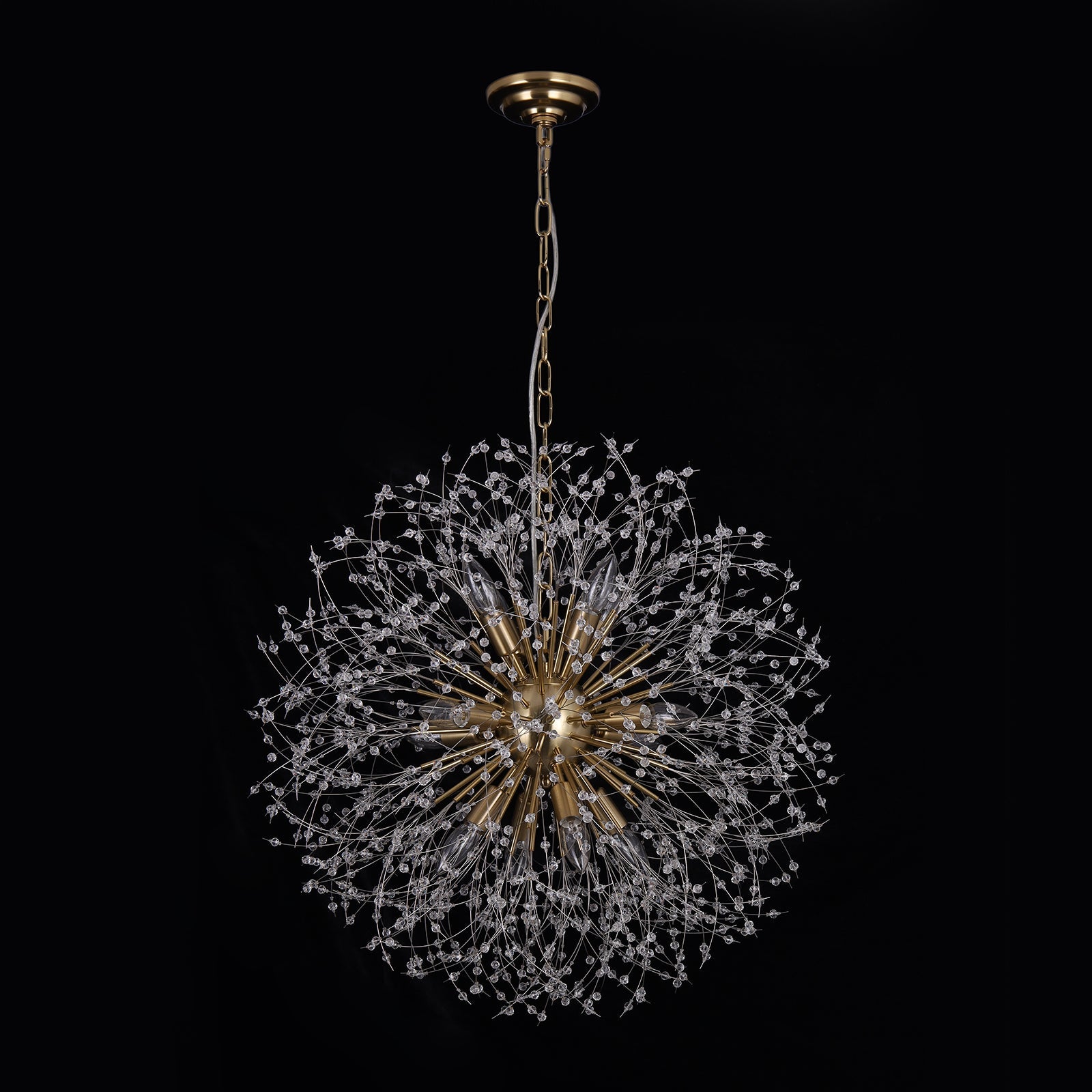 LightfixturesUAE-12-Light Romantic Luxury Dandelion-Shaped Chandelier with Sparkling Crystals-Chandeliers-Brass-