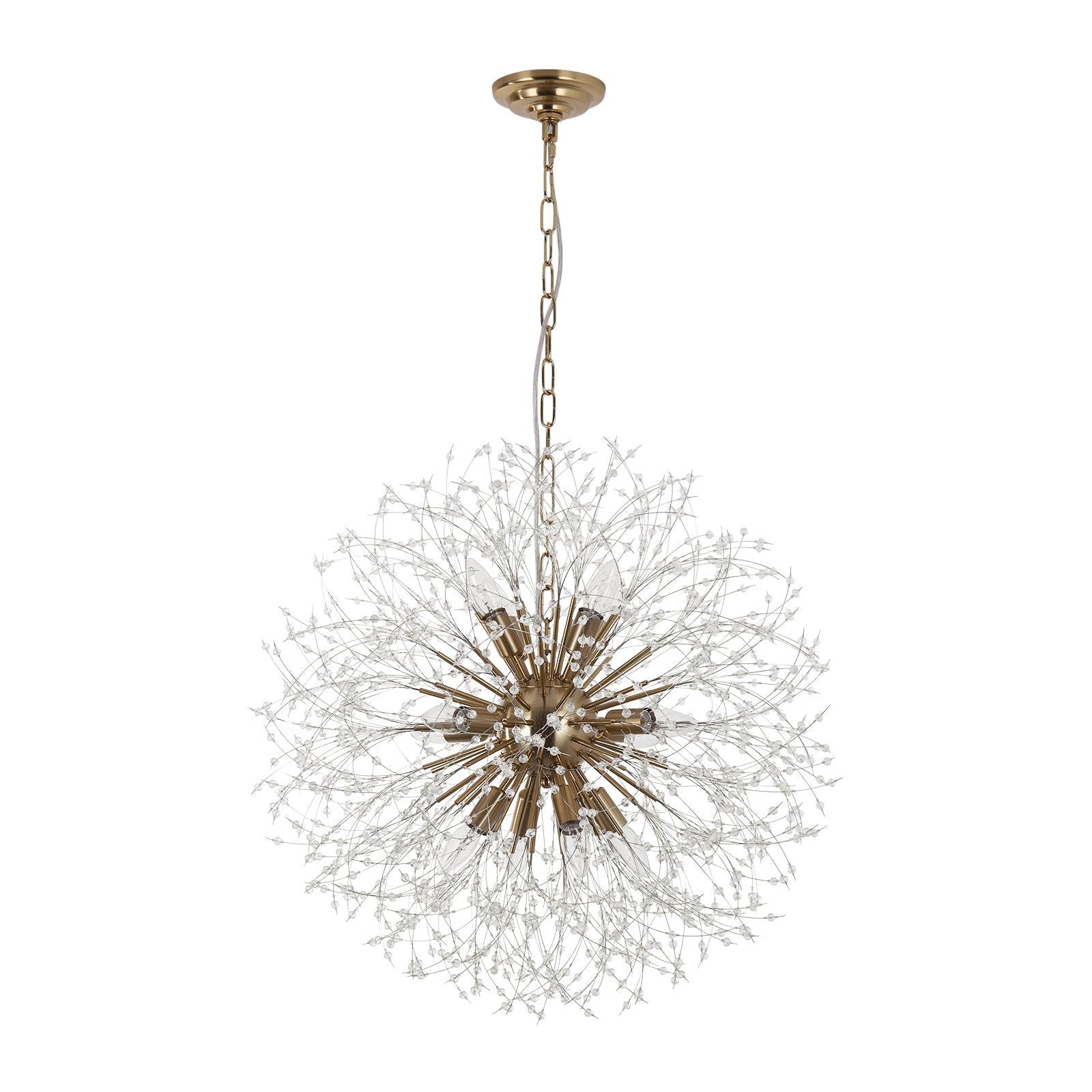 LightfixturesUAE-12-Light Romantic Luxury Dandelion-Shaped Chandelier with Sparkling Crystals-Chandeliers-Brass-