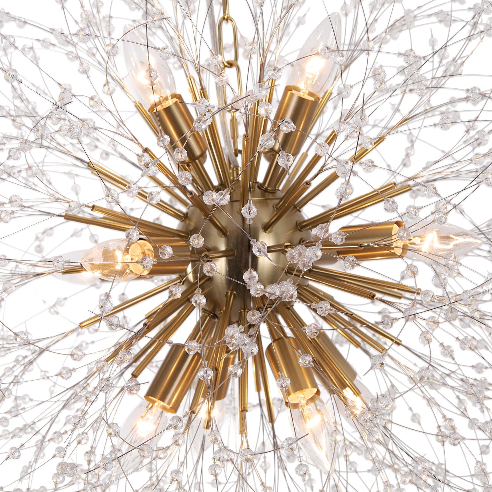 LightfixturesUAE-12-Light Romantic Luxury Dandelion-Shaped Chandelier with Sparkling Crystals-Chandeliers-Brass-