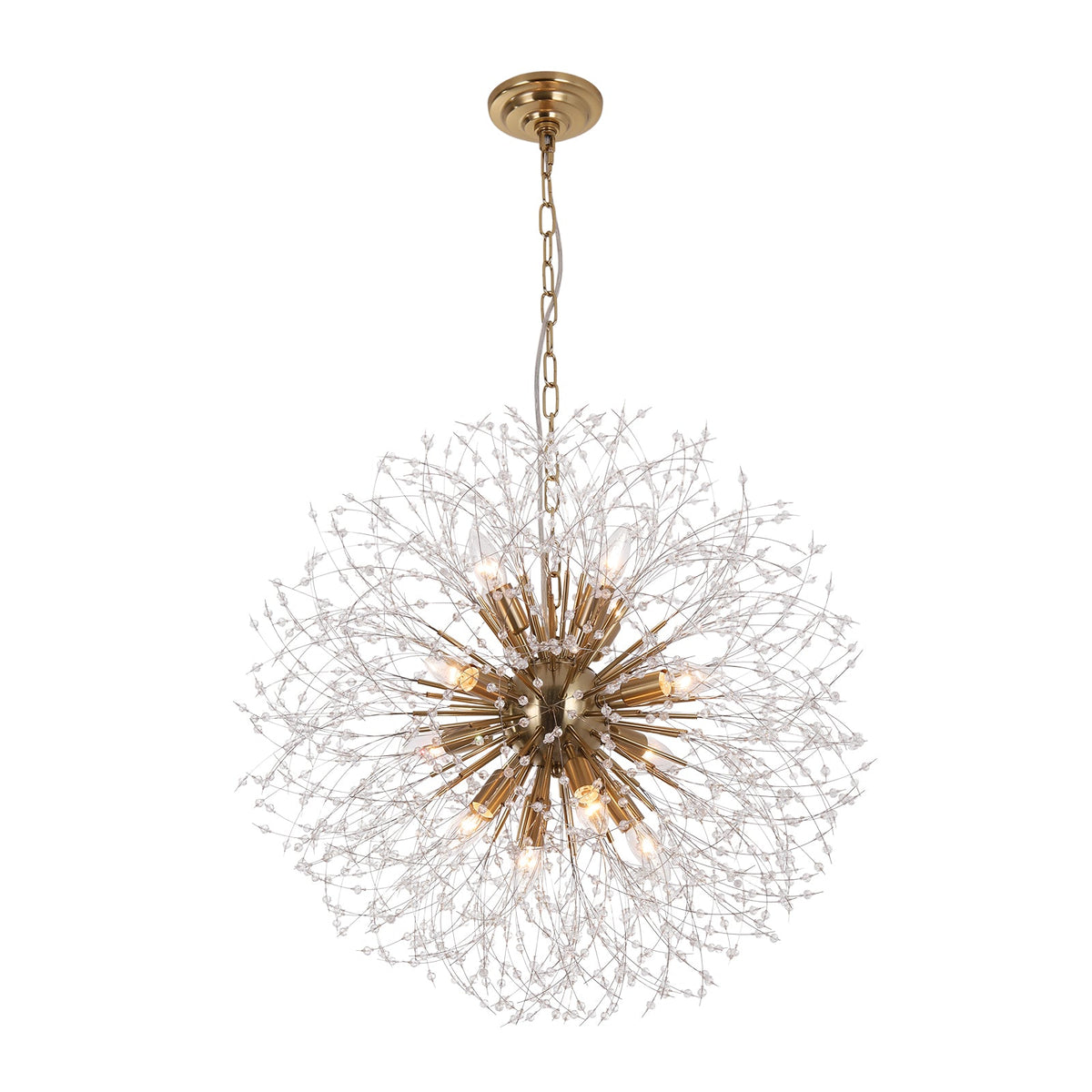 LightfixturesUAE-12-Light Romantic Luxury Dandelion-Shaped Chandelier with Sparkling Crystals-Chandeliers-Brass-