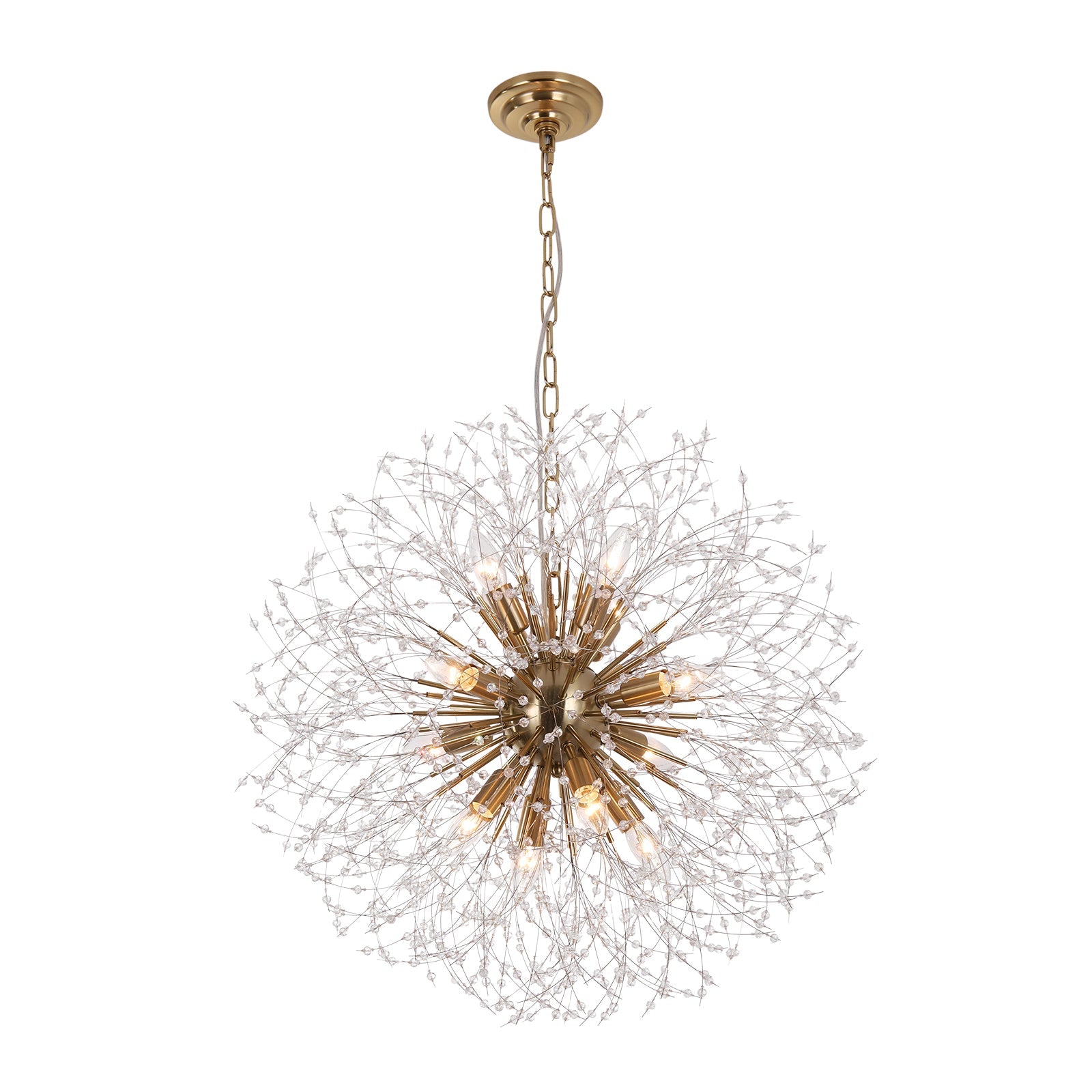 LightfixturesUAE-12-Light Romantic Luxury Dandelion-Shaped Chandelier with Sparkling Crystals-Chandeliers-Brass-