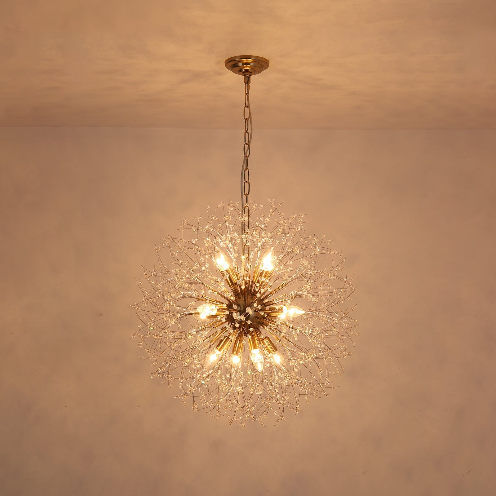 LightfixturesUAE-12-Light Romantic Luxury Dandelion-Shaped Chandelier with Sparkling Crystals-Chandeliers-Brass-