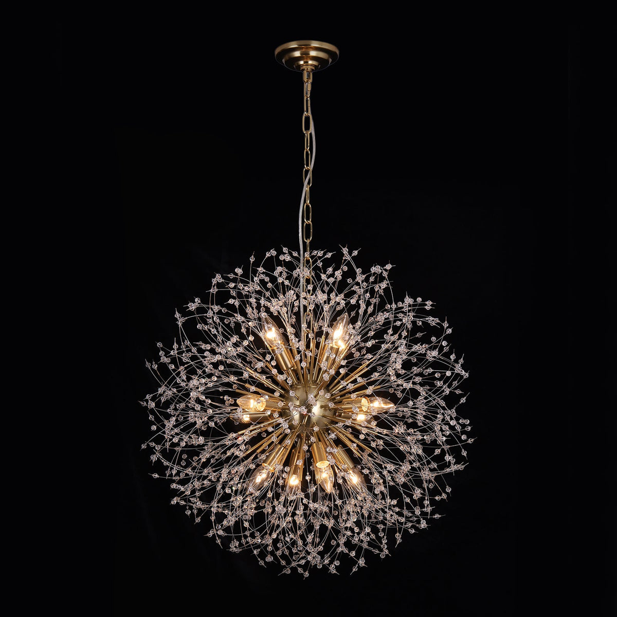 LightfixturesUAE-12-Light Romantic Luxury Dandelion-Shaped Chandelier with Sparkling Crystals-Chandeliers-Brass-