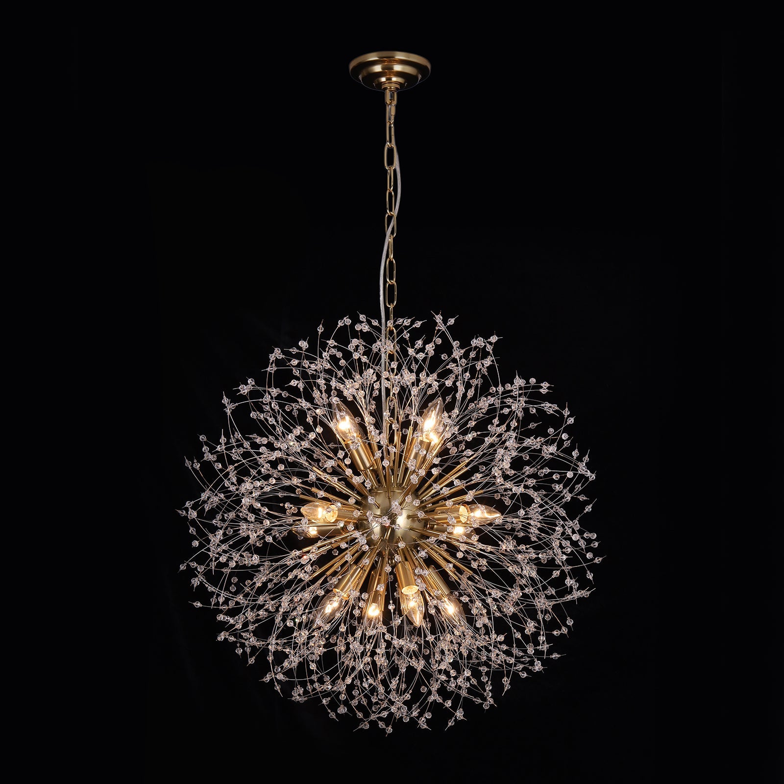 LightfixturesUAE-12-Light Romantic Luxury Dandelion-Shaped Chandelier with Sparkling Crystals-Chandeliers-Brass-