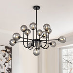 LightfixturesUAE-13-Light Modern Cluster Glass Globe Bubble Tiered Sputnik Chandelier-Chandeliers-Black-