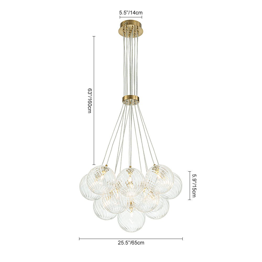 LightfixturesUAE-13/19-Light Modern Mid-Century Cluster Ribbed Glass Bubble Globe Chandelier-Chandeliers-19-Light-