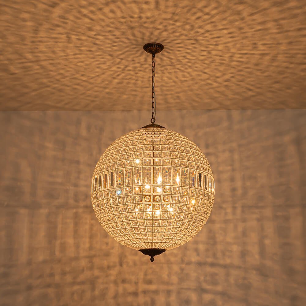 LightfixturesUAE-1/3/5/8-Light French Antique Brass Crystal Glass Orb Chandelier-Chandeliers-1-Light-