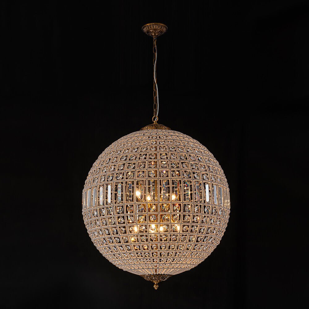 LightfixturesUAE-1/3/5/8-Light French Antique Brass Crystal Glass Orb Chandelier-Chandeliers-8-Light-