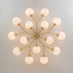 LightfixturesUAE-15-Light Mid-Century Modern Branching Opal Glass Sputnik Semi Flush Mount-Ceiling Lights-Brass-