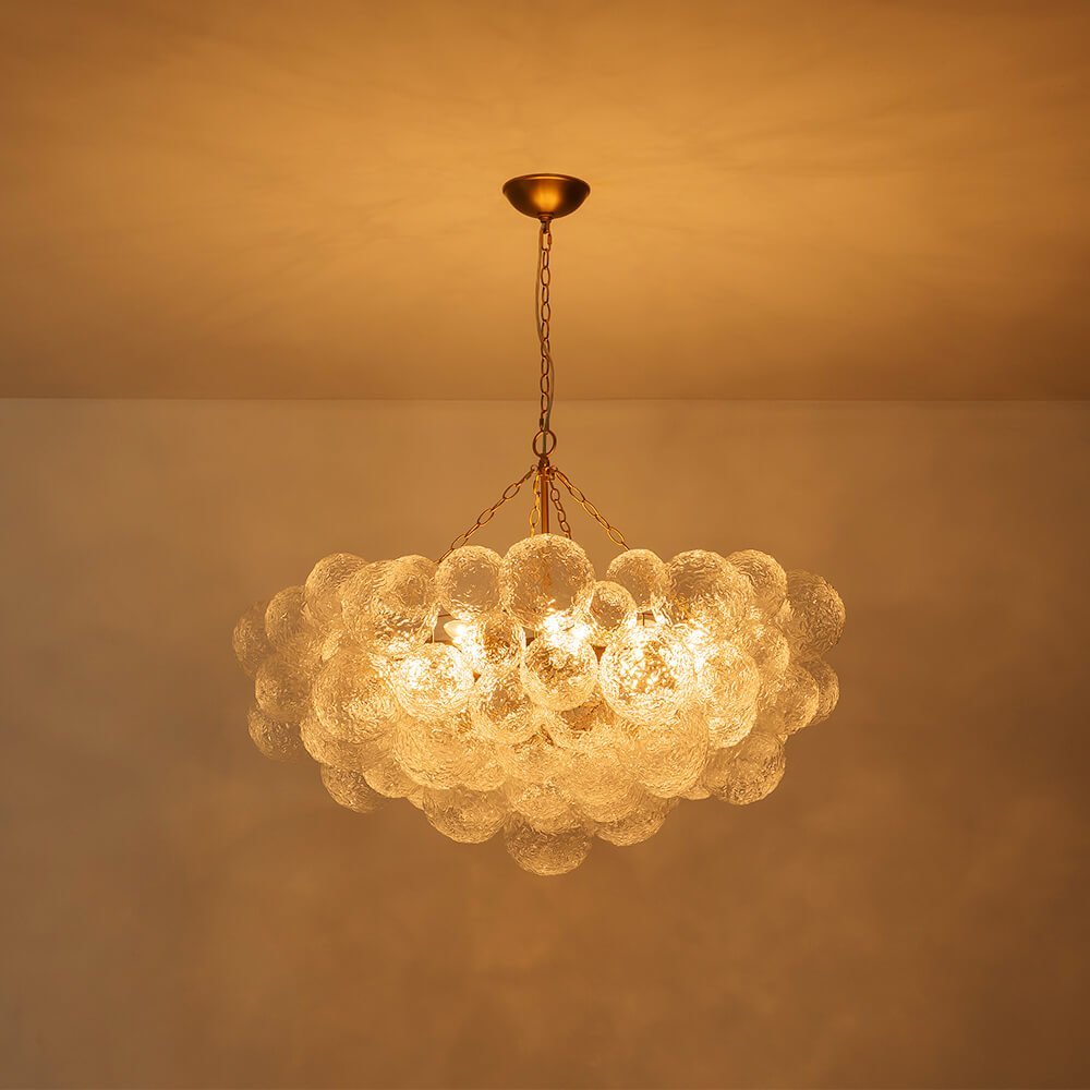LightfixturesUAE-15-Light Modern Cluster Water Ripple Glass Bubble Chandelier-Chandeliers-Brushed Brass-