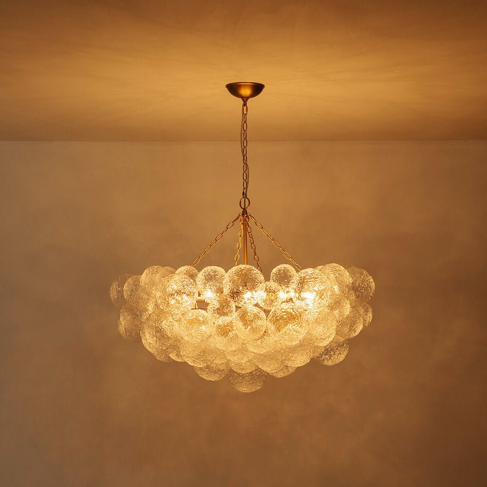 LightfixturesUAE-15-Light Modern Cluster Water Ripple Glass Bubble Chandelier-Chandeliers-Brushed Brass-